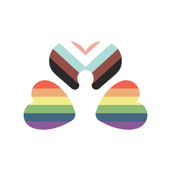 LGBTQ cœurs pkus vecteur illustration plate. mouvement des cœurs arc-en-ciel, lesbiennes, gays, bisexuels, transgenres et queer drapeau arc-en-ciel. — Image vectorielle