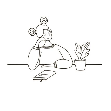 Masada oturan tatlı kız. Siyah ve beyaz yanılsama.