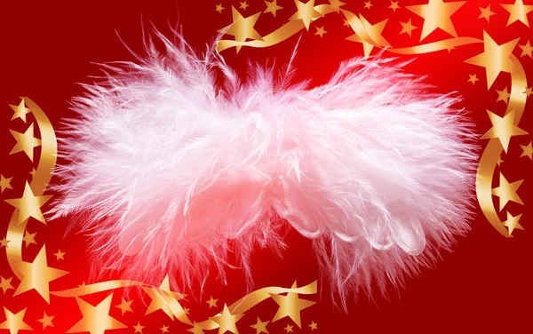 Fluffy christmas angel in golden stars frame — Stock Photo, Image