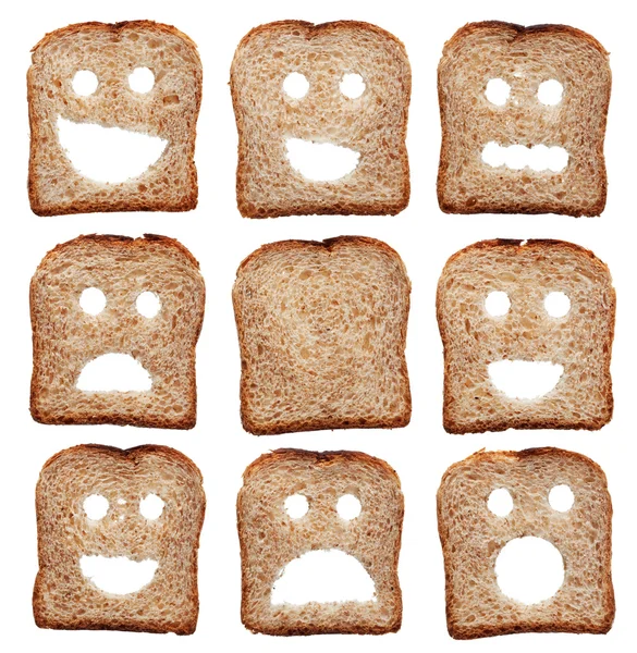 Bread slices with facial expressions — Stock Photo, Image