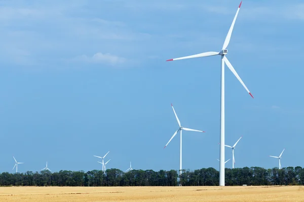 Wind turbine farm above land used for agriculture — Stock Photo, Image