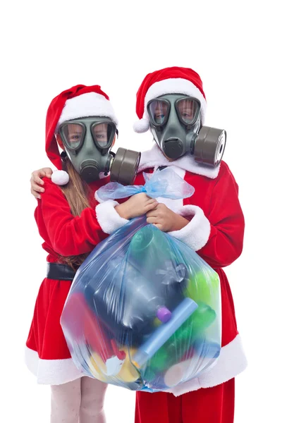 Santa and helper giving you an alternative christmas present — Stock Photo, Image