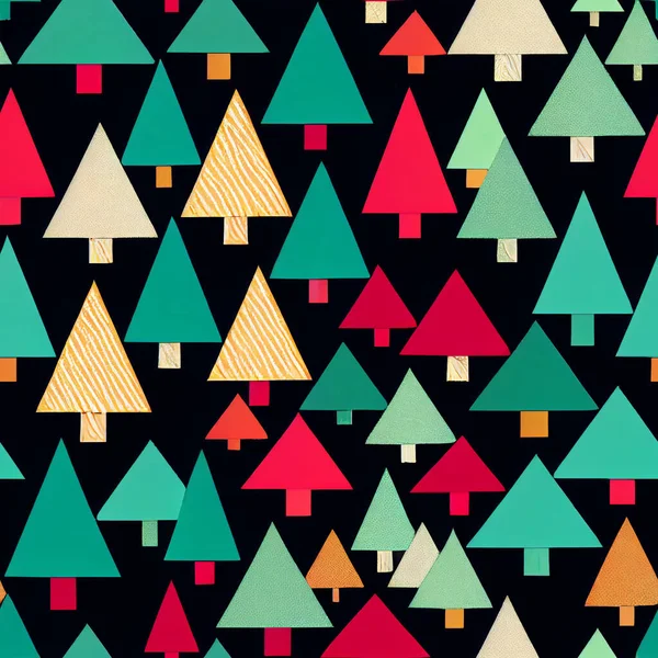 Retro Abstract Christmas Trees Seamless Pattern Colorful Xmas Wrapping Paper — Stock Photo, Image