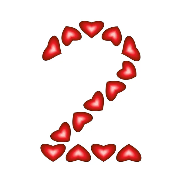 Number 2 made of hearts — Stock Vector