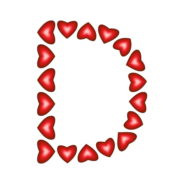 Lettre D faite de coeurs — Image vectorielle