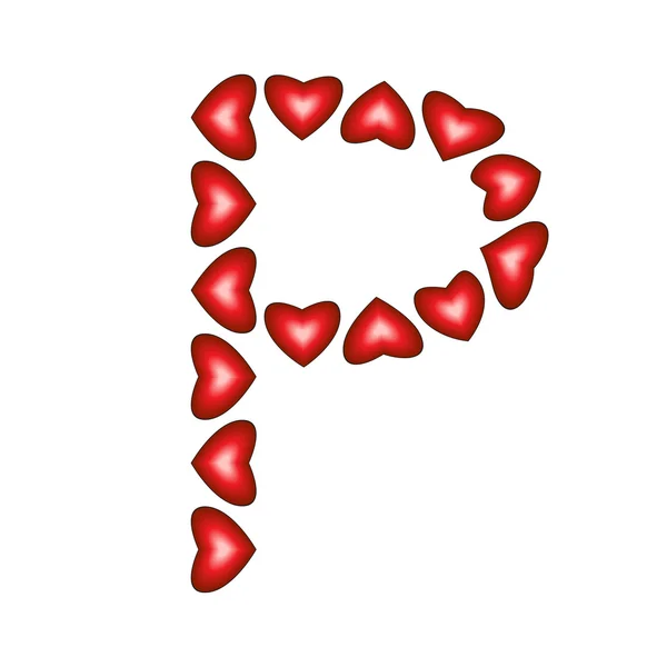 Letter P made of hearts — Stock Vector