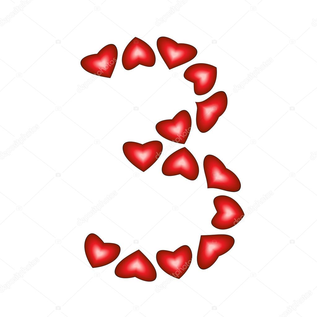 Number 3 made of hearts — Stock Vector © photoroman #12684830
