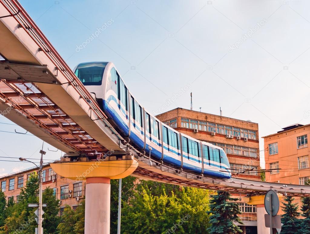 Moscow cityscape with monorail train