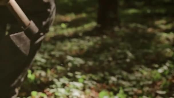 Der Mensch Trägt Eine Axt Der Hand Förster Entwaldung — Stockvideo