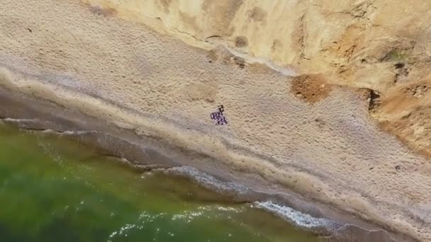 Aerial View Beautiful Young Woman Resting Beach Attractive Girl Lying — Stock Video