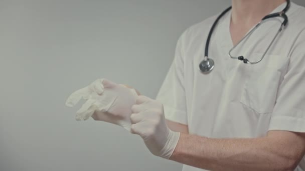 Medici Mani Nei Guanti Indossa Guanti Medici Giovane Bianco Con — Video Stock