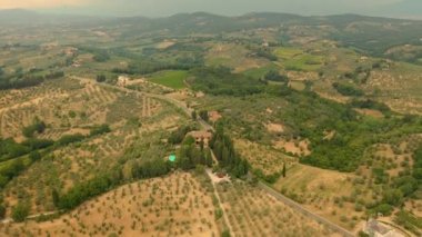 Countryside In Italy. Top View Villa Is Surrounded By Vineyards.