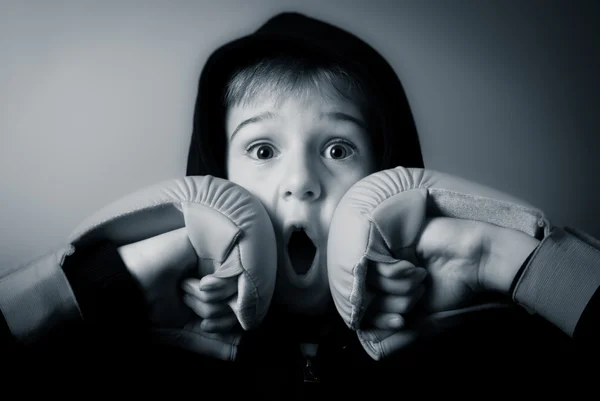 Hooded fighter boy — Stock Photo, Image