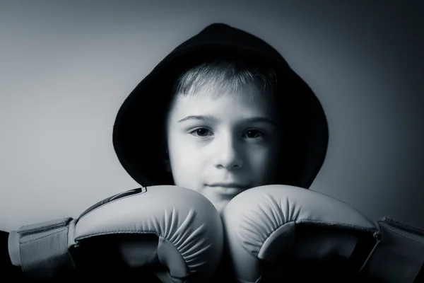 Hooded fighter boy — Stock Photo, Image