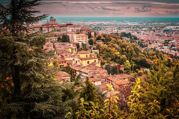 Pohled Kopců Bergamo Citta Alta Italská Cityscape Cestovní Destinace — Stock fotografie