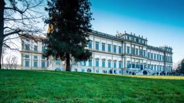Monza, Italy - 01162022: time lapse 4K video of tourists at Royal palace (Villa Reale).