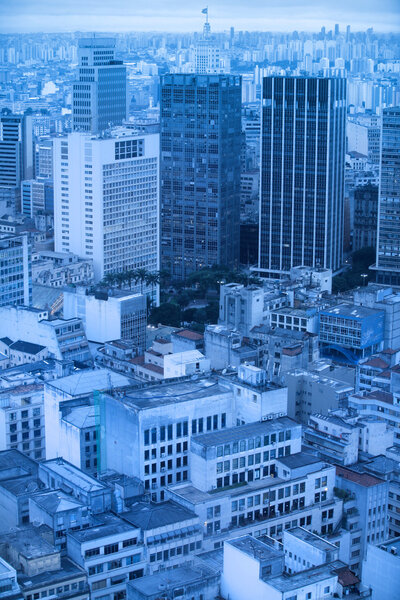 Crowded Sao Paulo city skyline in early morning
