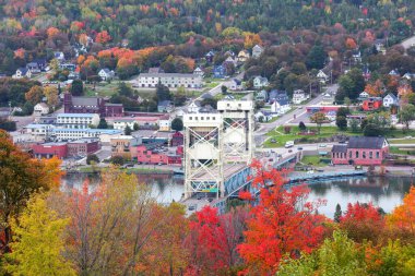 Houghton, MI, USA - Oct 3,2020:The Portage Lake Lift Bridge connects the cities of Hancock and Houghton, was built in 1959. clipart