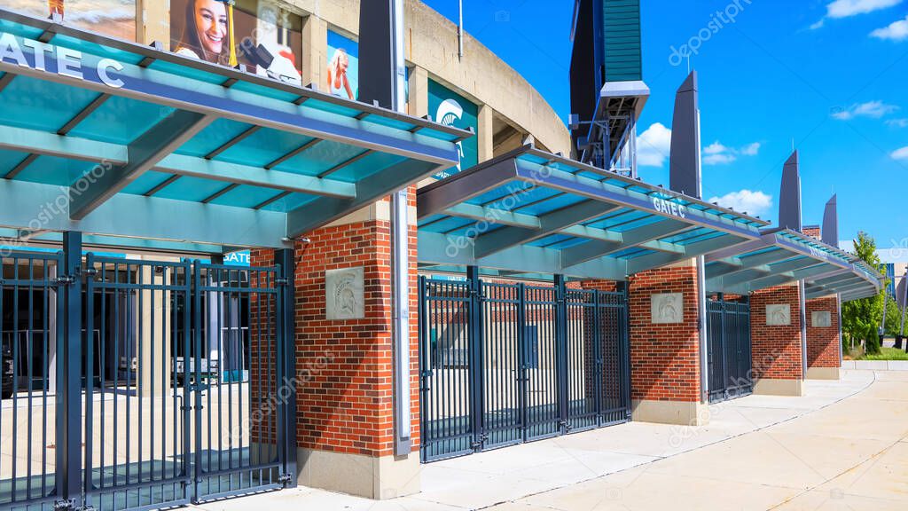 EAST LANSING, MI -22 AUGUST 2020-Modern architecture of the Spartan stadium at Michigan State University (MSU) in East Lansing.