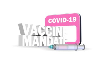Aşı talimatı metninin 3d çizimi, beyaz arkaplanda Covid 19 test kartı ve şırınga