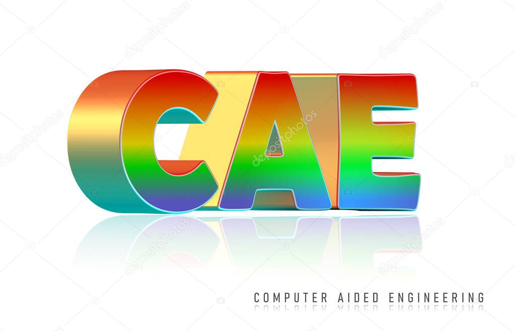 3D rendering of colorful text of CAE , Computer aided engineering concept