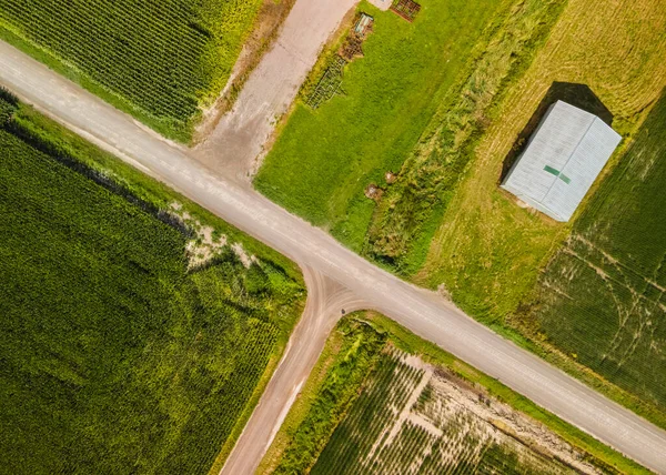 Luchtfoto Van Landelijk Kruispunt Michigan Door Sojavelden — Stockfoto