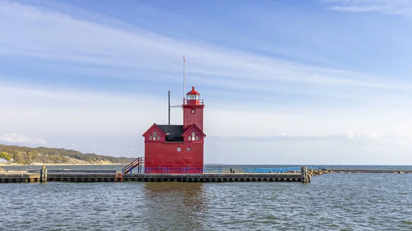 Big Red Light House Holland Michigan Coast Line Lake Michigan — Stockfoto