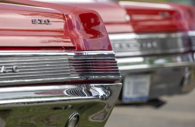 Milford, Michigan - May 16, 2021: The Classical Pontiac GTO cars at traditional Sunday Cruise in Milford, Michigan, USA