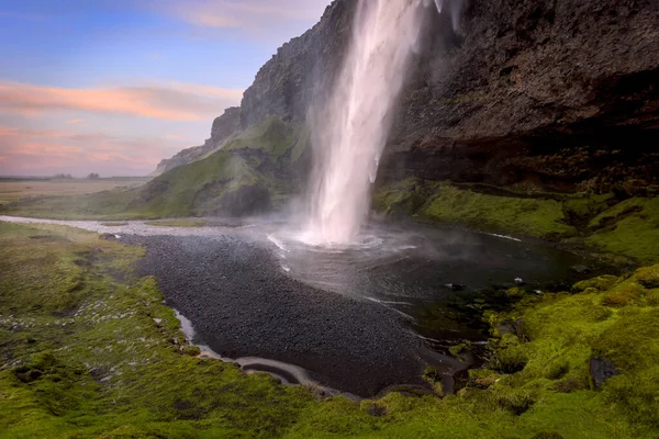 Γραφική Seljalandsfoss Νερό Πέφτει Στη Νότια Ισλανδία Μεγάλη Έκθεση Shot — Φωτογραφία Αρχείου