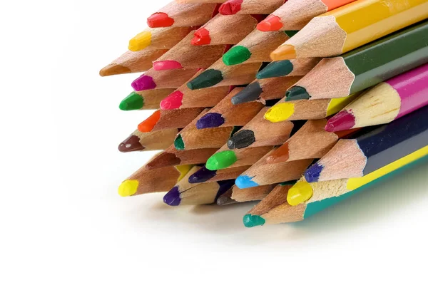 Beyaz Arkaplanda Renkli Kalem Setinin Yakın Plan Görüntüsü — Stok fotoğraf