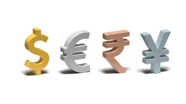 Representación Cuatro Mundo Diferente Símbolo Moneda Popular — Archivo Imágenes Vectoriales