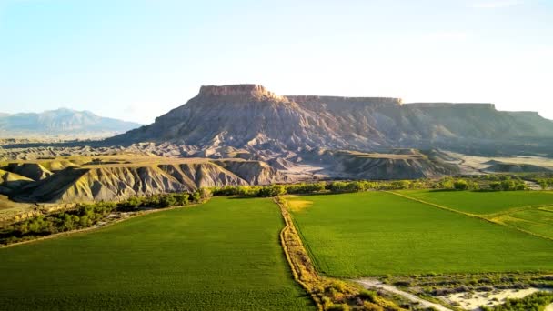 Utah Hava Sahasında Çorak Topraklara Bitişik Çiftlik Arazisi — Stok video