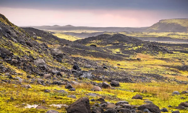 Paysage Pittoresque Toundra Dans Campagne Islandaise Sous Soleil Soir Couvert — Photo