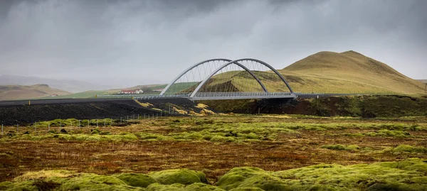 Zlanda Manzaralı Çevre Yolunda Modern Köprü Lav Tarlalarının Ortasında — Stok fotoğraf