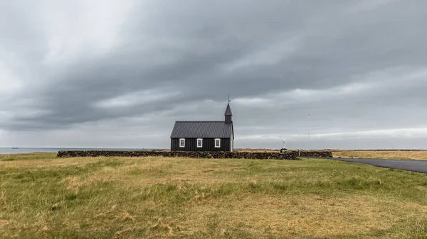 Historic Black Church Budir Iceland Countryside Overcast Sky — Stock Photo, Image