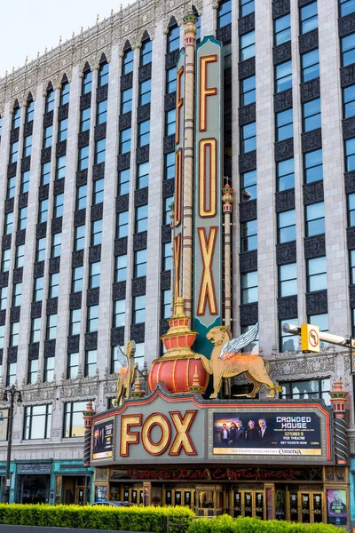 Detroit Michigan Usa Maja 2022 Zewnętrzny Znak Historycznego Fox Theater — Zdjęcie stockowe