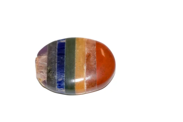 Gem Stone Colorful Stripes Hand Cut Polished White Background — 스톡 사진