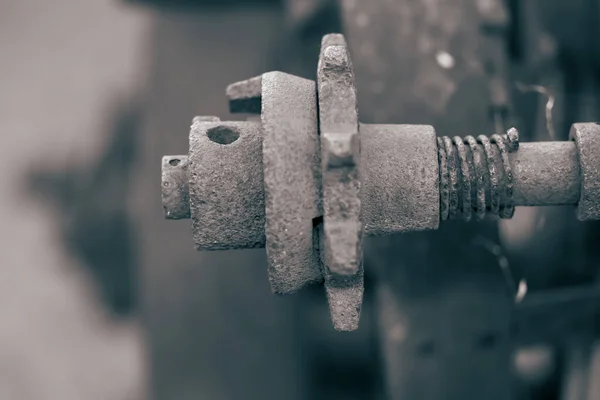 Close View Rusty Metal Shaft Old Farm Equipment Selective Focus — Foto Stock