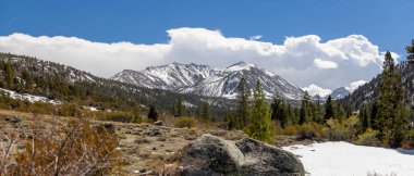 Panoramic view of Eastern Sierra mountains near bishop, California in spring time.
