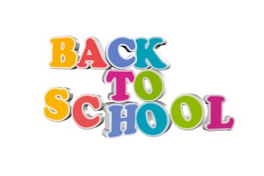 Colorful 3d rendering of Back to School metallic text on white background.