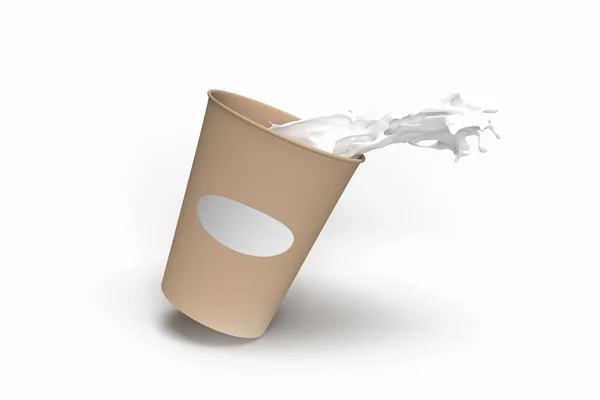 Rendering Milk Splash Coming Out Brown Paper Cup — Foto Stock