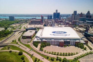 Detroit, MI USA - May 30, 2022 : Ford Field is a American football stadium located in Downtown Detroit. Also home of the Detroit Lions of the National Football League