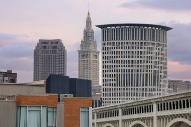 Cleveland manzarası şehir merkezinde Amerikan burnu, Ohio 'da