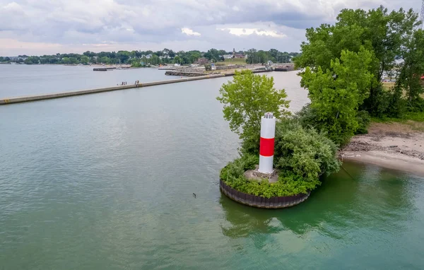 Flygplats Hamn Fyr Antenn Utsikt Fairport Hamn Ohio — Stockfoto