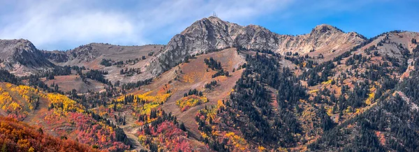 Vista Panorâmica Monte Ogden Pico Com Folhagem Queda Colorida Utah — Fotografia de Stock