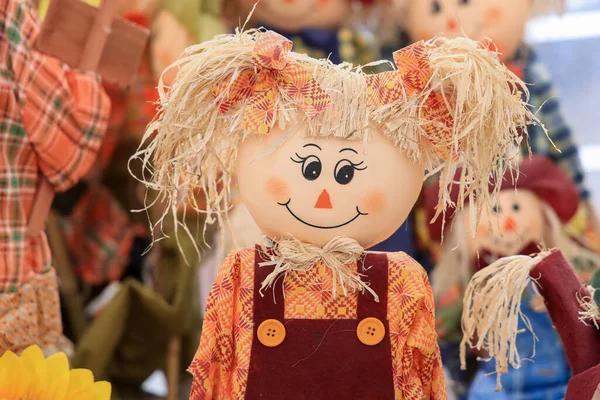 Close Άποψη Του Scarecrow Κούκλα Που Χρησιμοποιείται Για Διακόσμηση Φθινόπωρο — Φωτογραφία Αρχείου