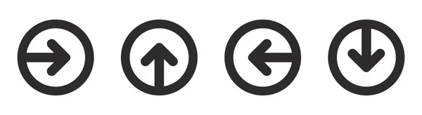 Next, left, right, up, down. Arrow icon on round button set. — Stock Vector