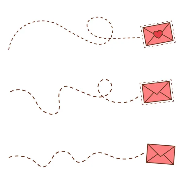 Pink Set Festive Envelope Hearts Email Address Dotted Line Envelope — Stock Vector