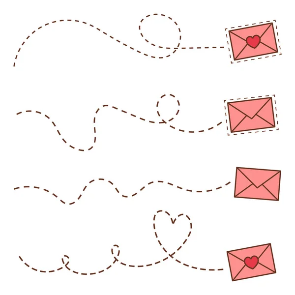 Pink Set Festive Envelope Hearts Email Address Dotted Line Envelope — Stock Vector