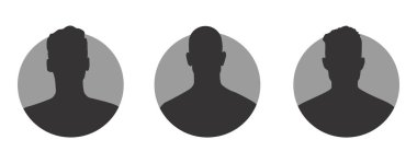 Avatar ikonu. Profil simgeleri ayarlandı. Erkek ve dişi avatarlar. Beyaz arka planda siluetler. Vektör illüstrasyonu